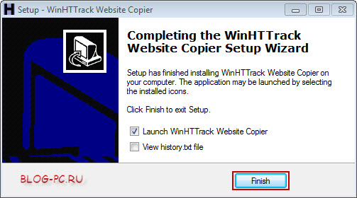WinHTTrack конец установки