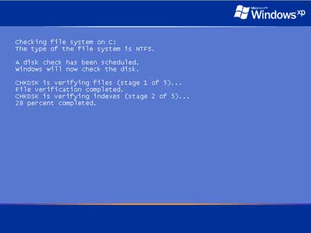 Работа программы Chkdsk